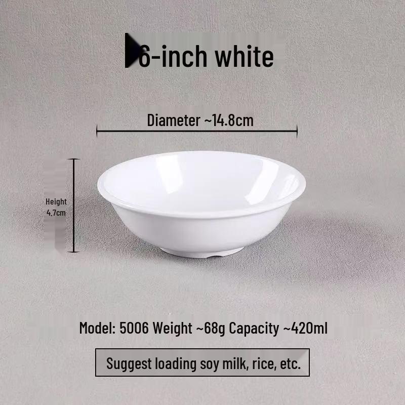 Melamine Breakfast Bowl - Imitation Porcelain, Inverted Rim for Porridge, Soy Milk, Hulatang, Rice Noodles, and Wontons Special.