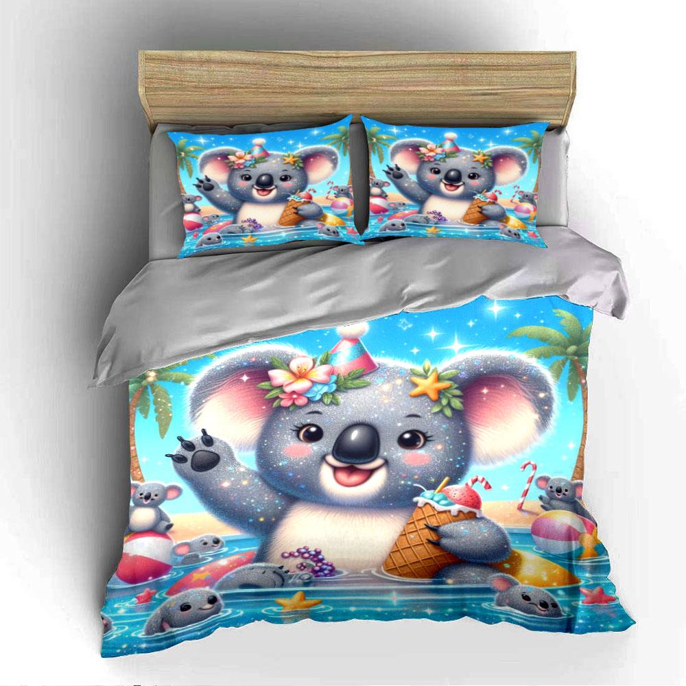 Süßes Cartoon Koala Bettwäscheset Bettwäsche Bettbezug Set Bettbezug Kissenbezüge (1 * Bettbezug 2 * Kissenbezüge, ohne Bettdecke)