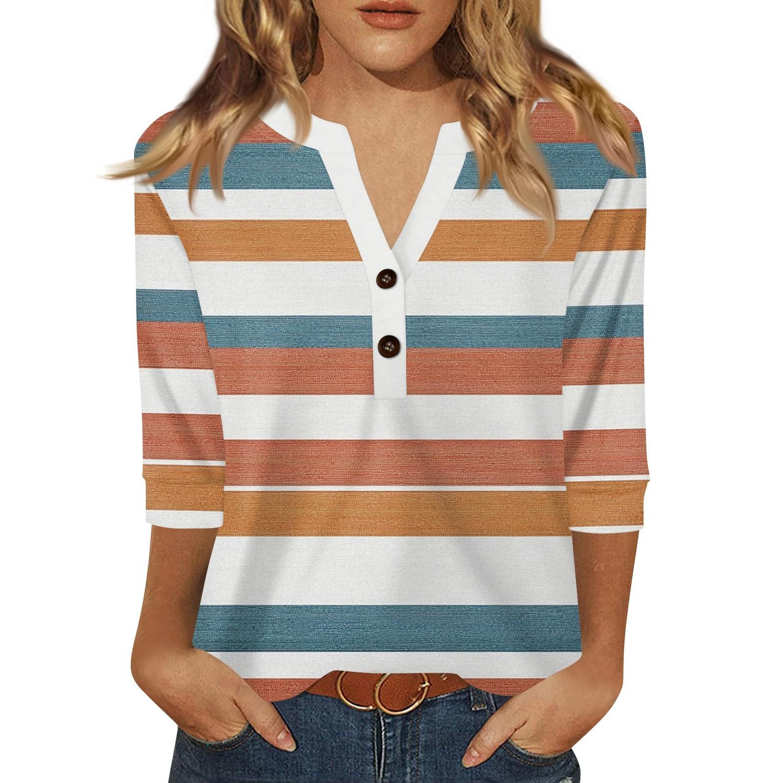 

Жен. Футболка С принтом Пуговицы Рукав 3/4 Повседневные Выходные Мода Классический Классический V-образный вырез Обычный Верх XL арбуз красный