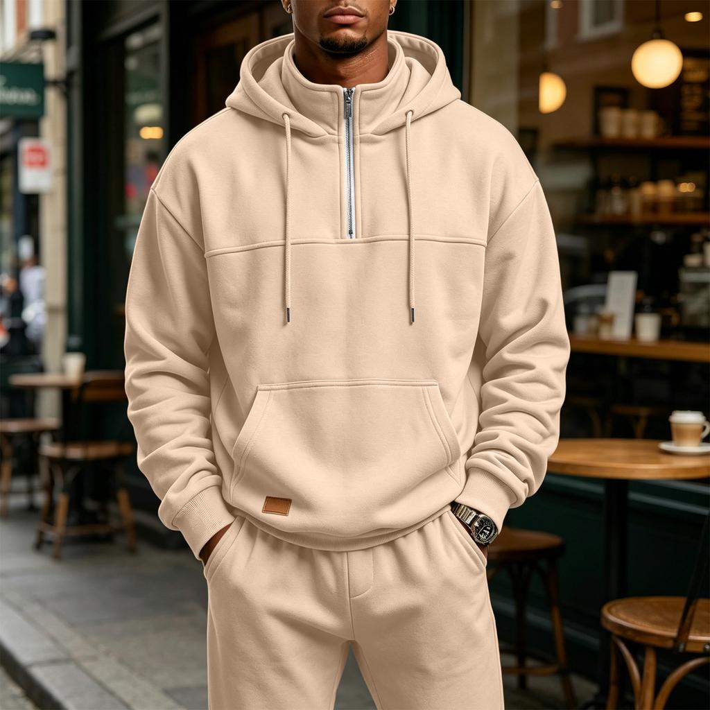 Men's Casual -Lined Long Sleeve Hooded Zip-Up Sweatshirt with Multiple Pockets