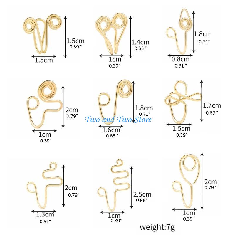 HX6F 9Pieces/Set Non-Pierced Body Jewelry Nose Clip On Fake Piercing Nose Cuff Women