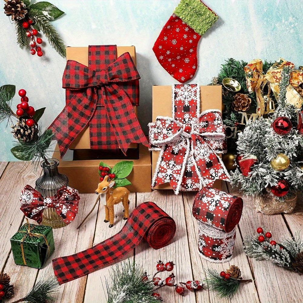 2rolls 2.5" Christmas Burlap Ribbon with Wired Edge 5 Yards Each - Snowflake Design for DIY Crafts Gift Wrapping & Holiday Decorations