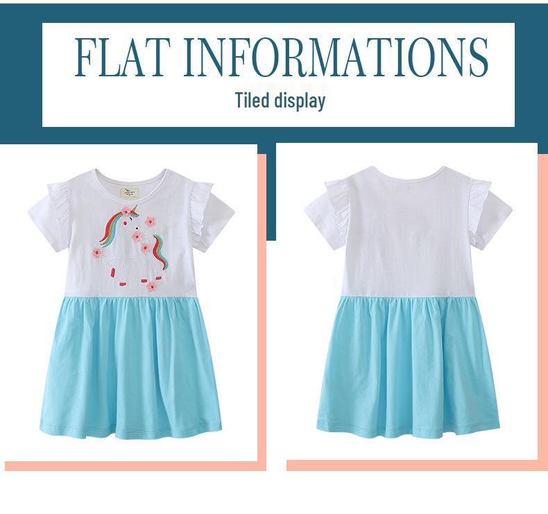 Summer Cross-Border Girls' Skirts: Stylish European & American Round Neck Dress with Short Sleeves for Little Girls
