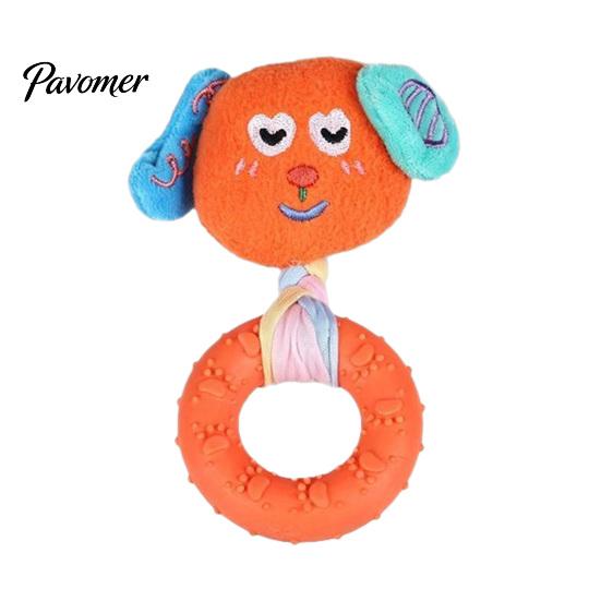 Soft Fabric Doll with Rubber Ring Squeaky Dog Chew Toy, Stuffed Puppy, Macaron Color Pet Play Toys Interactive Fetch Tug Toy for Aggressive