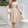 Women's casual round-neck pleated Women's A-line long dress with short sleeves