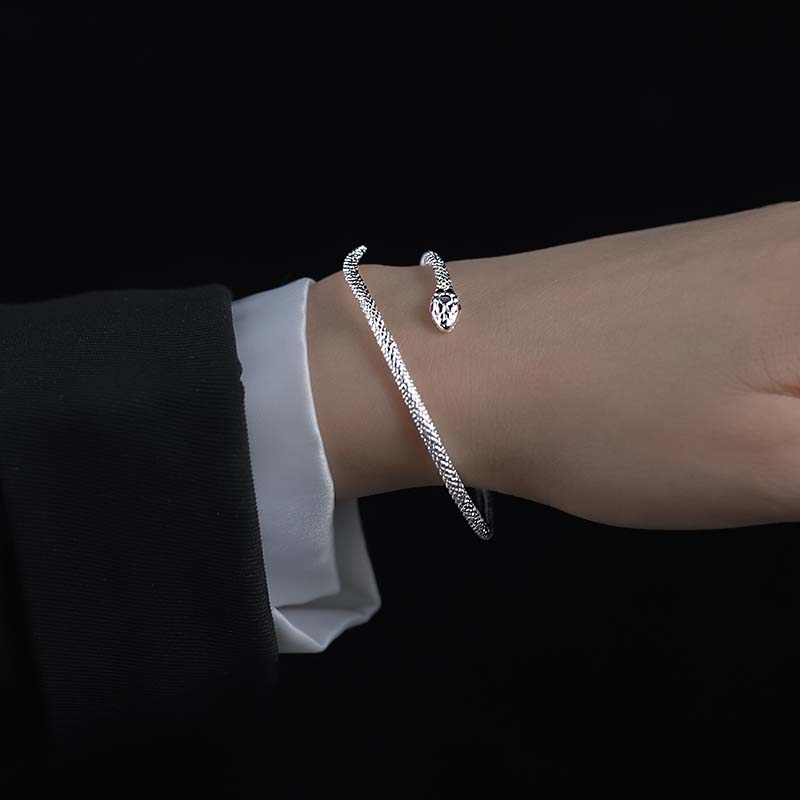 2026 Nuevo Pulsera Punk con Forma de Serpiente para Mujer Moda Simple Color Plata Circonita Pulsera de Aro Ajustable Joyería de Boda Regalos