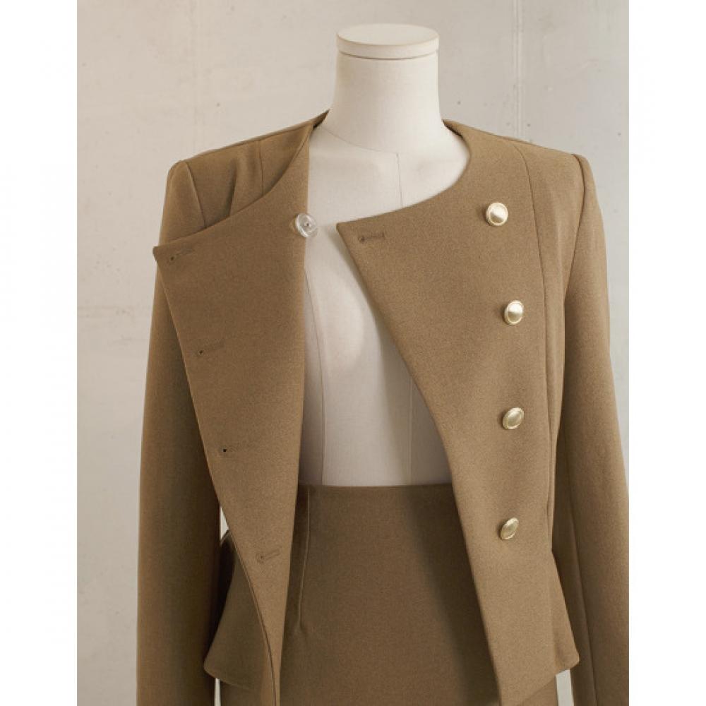 Win Women Luxury Gold Button Peplum Jacket + Skirt Set