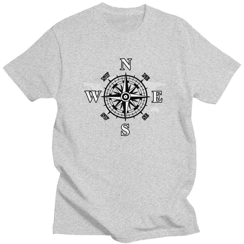Custom Compass With World Map Tshirts for Men Short Sleeves T Shirt Cardinal Points Of Earth Tshirts Slim Fit 100 Cotton Tees