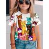 Buntes Katzenmädchen T-Shirt Niedliche Muster Sommer Kurzarm 3D Druck Mädchen Oberteil Mode Lässig Streetwear Kinderkleidung