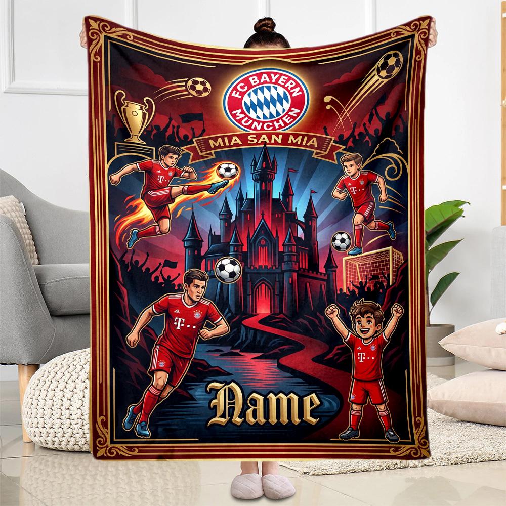 Bayern Munich Soccer Poster Personalized Text Blanket Throw Personalized Blanket Soft & Cozy Suitable for Livingroom Sofa Nap Bedding