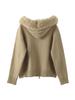 Women's Hooded Zipper Khaki Sweater Cardigan Fur Hat White Knitted Cardigan Furry Hat Knitted Jacket Women's Warm Black Sweater Lining Autumn Winter