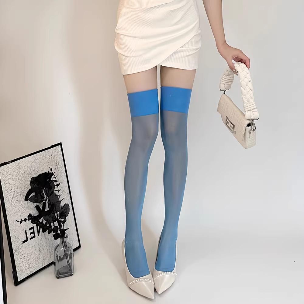 

Soft Fabric Lolita Green Stockings Wide Edge Cut Over Knee Transparent Hosiery Women Candy Color Daily Party Wear One Size
