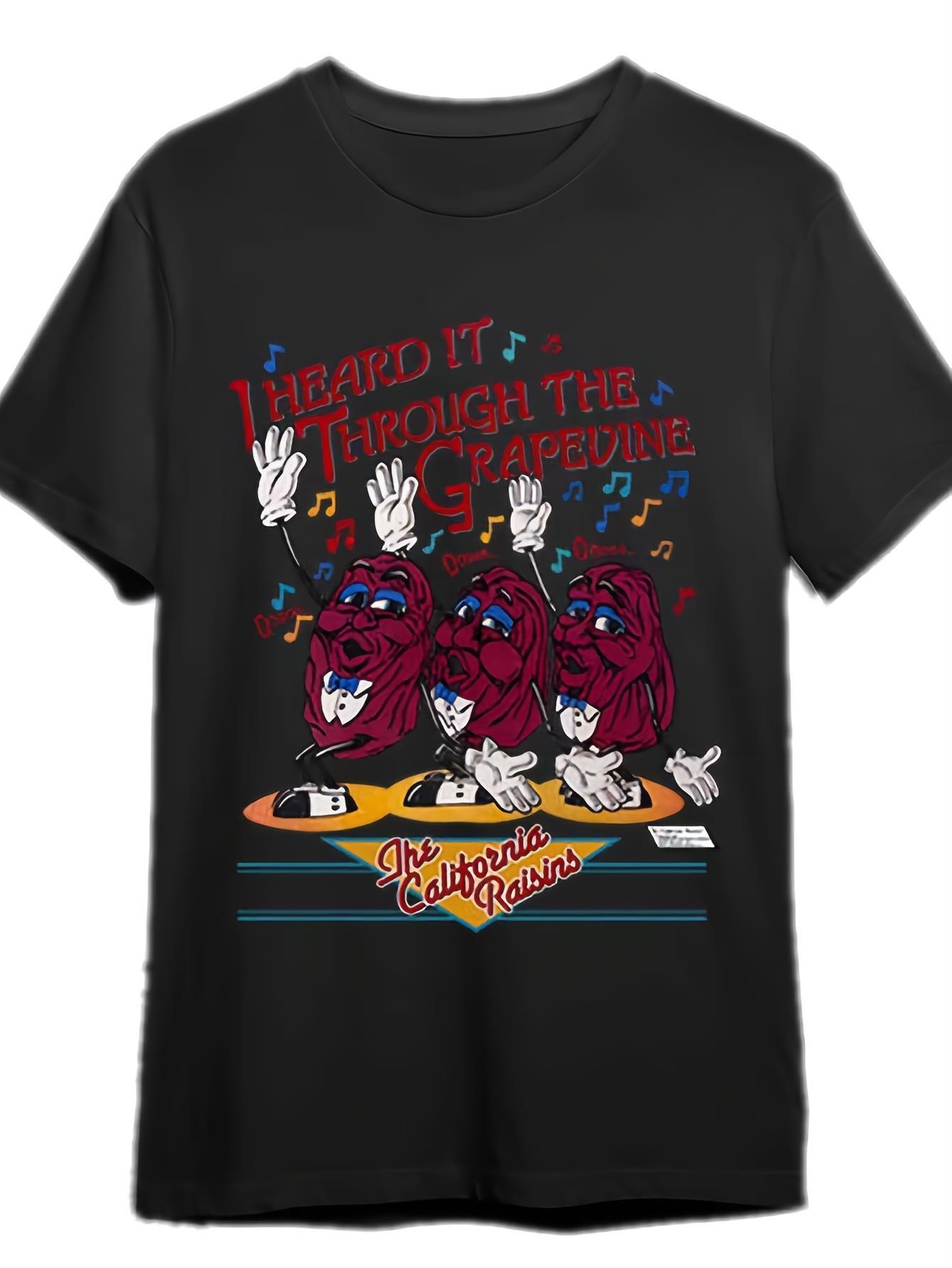 

Retro Rock Band Graphic T-shirt - Breathable Cotton Crew Neck Short Sleeve Tee with I HEARD IT THROUGH THE GRAPEZINES Print XXXXL