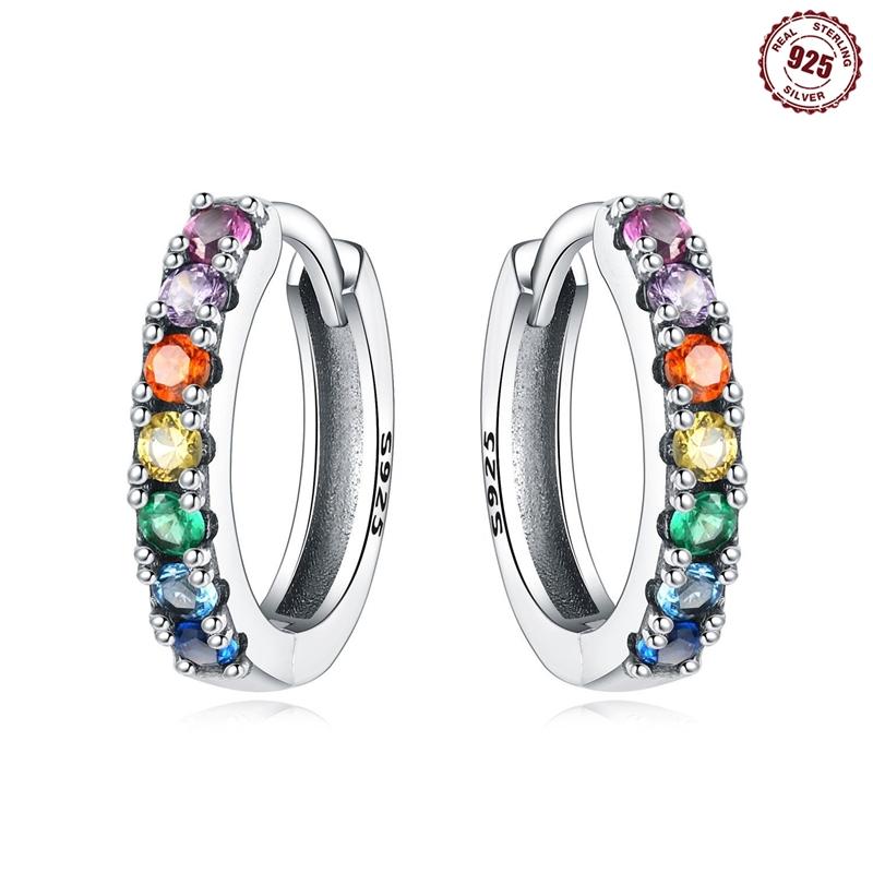 Large Double Circle Hoop Earrings with simple Style Rainbow earrings Zircon 925 Silver for Lady Gifts Fine Jewelry