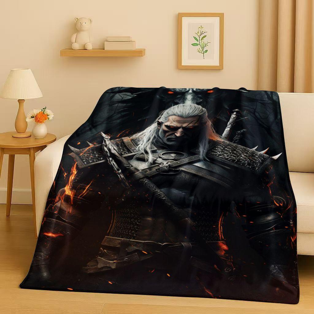 HD The W-Witcher Game Geralt Gamer Cartoon Flannel Blanket,Ultra Soft Plush Throw for Home Bedroom Bed Sofa Cover Kid Gift