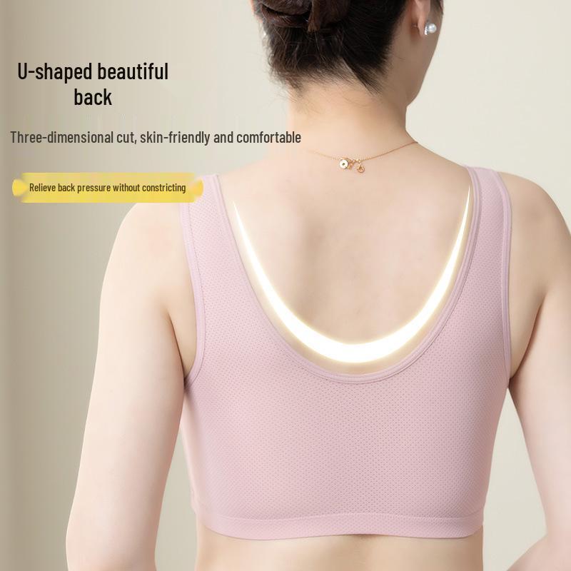 Mom's Wireless Cotton Padded Lace Bra - Comfortable, Thin, Plus Size Vest for Middle-Aged & Elderly Women