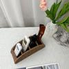 Imitation Rattan Remote Control Storage Box Handwoven Vintage Style Remote Control Holder 4 Grids Desktop Storage Box Bathroom