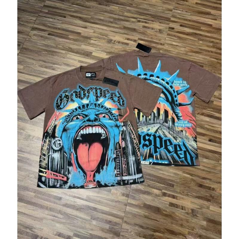 Mens Oversized Graphic Tee With Skull Print Washed Vintage Cotton T-Shirt Loose Fit Short Sleeve Crew Neck