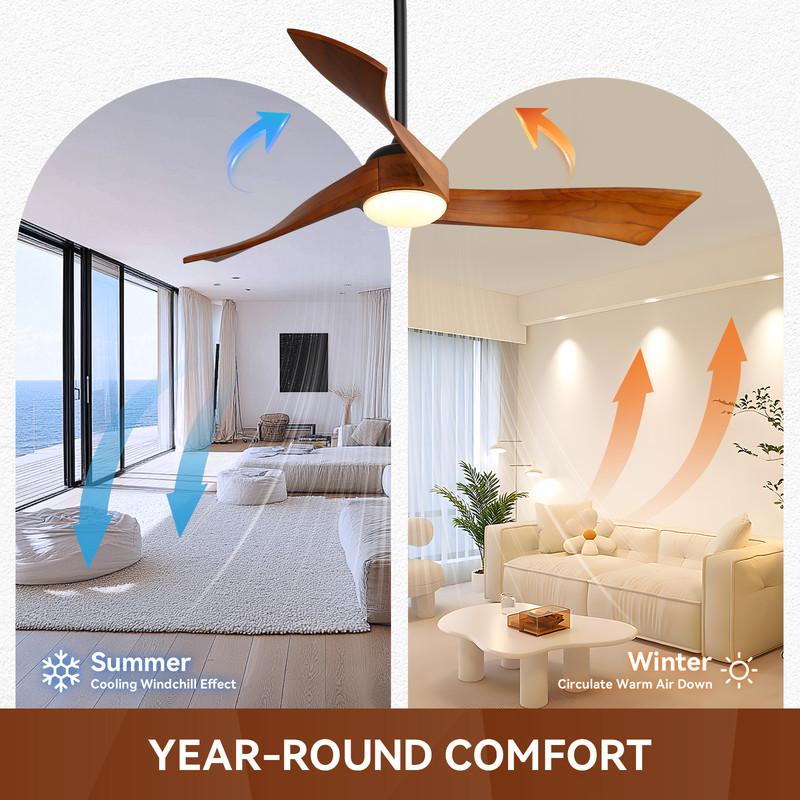 Sofucor Solid Wood  Ceiling Fan with LED Light, Remote Control, DC Power Supply, 132 cm, Timer, For Bedroom and Living Room