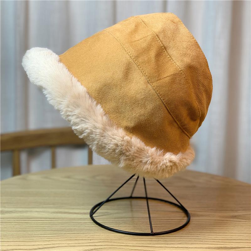 Hat Women's Winter Japanese Versatile Plus Velvet Thickened Lamb Wool Fisherman Hat Wide Brim Warm Plush Basin Hat Trendy