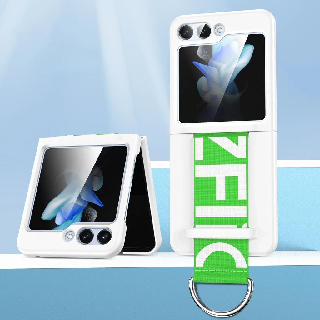 Phone Case for Samsung Galaxy Z Flip 7 FE 6 5 Flip6 Flip5 Flip4 Flip3 Ring Wrist Strap Plastic Fall Prevention Shockproof Cover