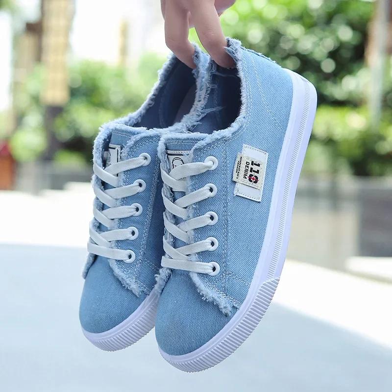 Outdoor Walking Trainers Women Running Shoes Summer Fashion White Canvas  Lace-Up Breathable Jogging Casual Sneakers