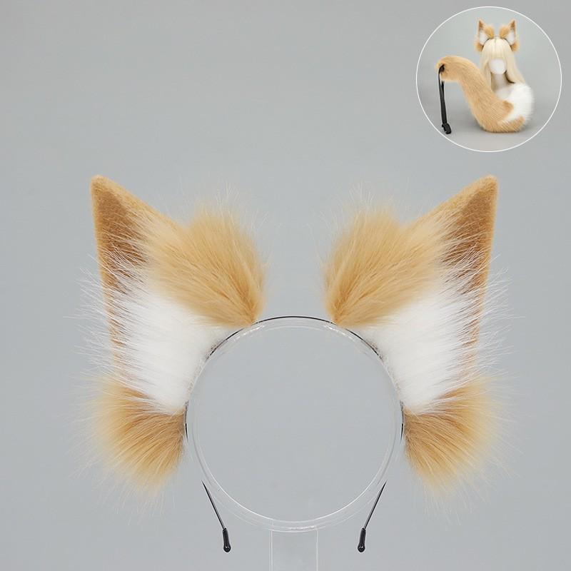 Handmade Fox Ears Tail Set Cosplay Anime Convention Costume Accessory Fluffy Plush Animal Ear Headband