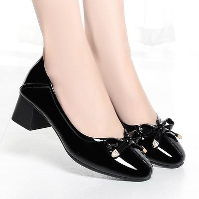 Fashion Spring New Comfort Soft Bottom Round Toe Solid Ballet Shoes Low Heel Bow Pumps Low Top Flat Patent Leather Single Shoes
