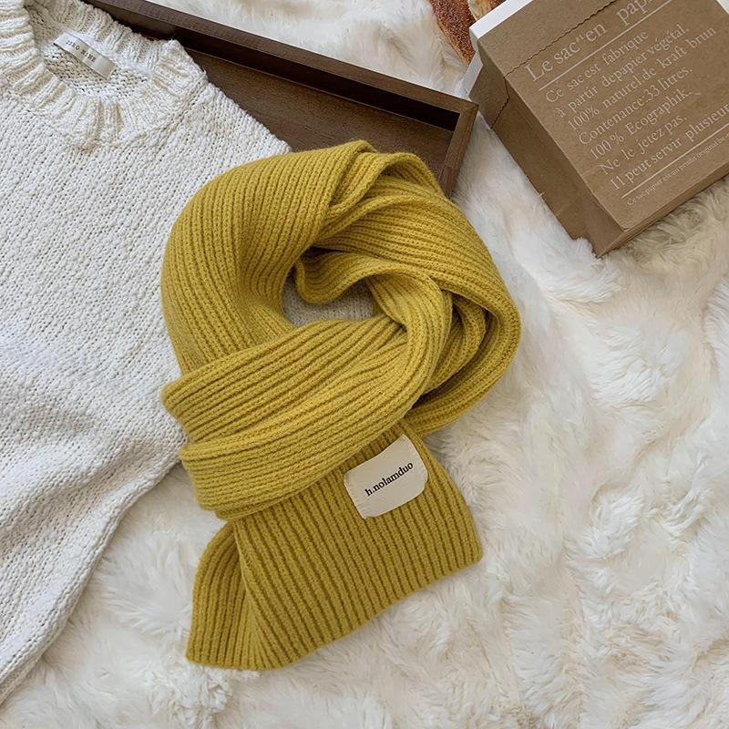 Scarf women's new winter versatile solid color soft waxy knitted wool short scarf warm scarf