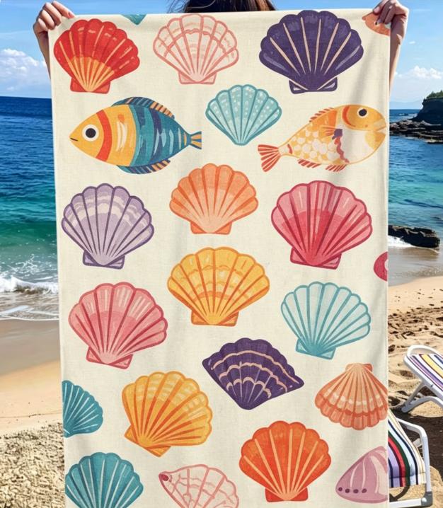 Asciugamano da Spiaggia Pesci Colorati Disegnati a Mano, Microfibra Grande Senza Sabbia Asciugatura Rapida, Stampa Oceano Retrò, Asciugamano da Spiaggia Morbido Assorbente