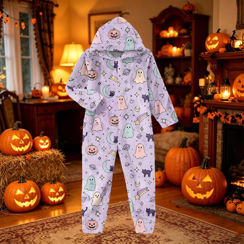 Damen Flannel Overall Loungewear Set mit Halloween-Print für den Urlaub