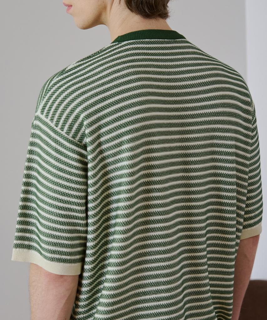DRAW FIT Striped Texture Line Half Knit [Green]