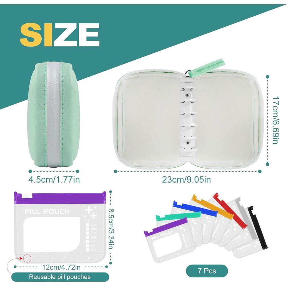 Large 7-Day Waterproof Pill Organizer with Color-Coded L-Size Zippered Pouches for Weekly Medication Storage
