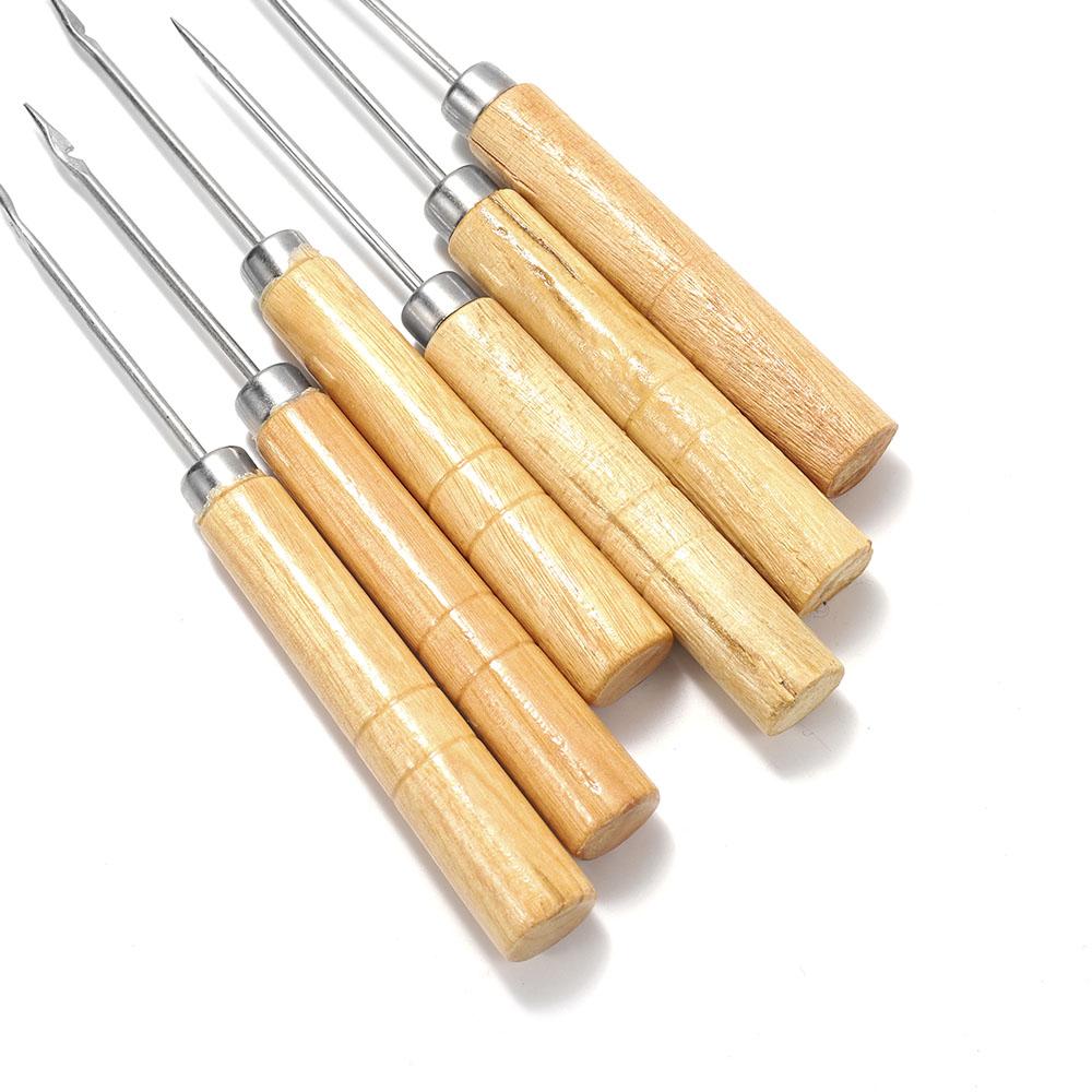 2pcs Wooden Handle Sewing Awl Hand Stitching For DIY Leather Bracelet Jewelry Making Repair Tool Punch Sewing Needle Hook Tool