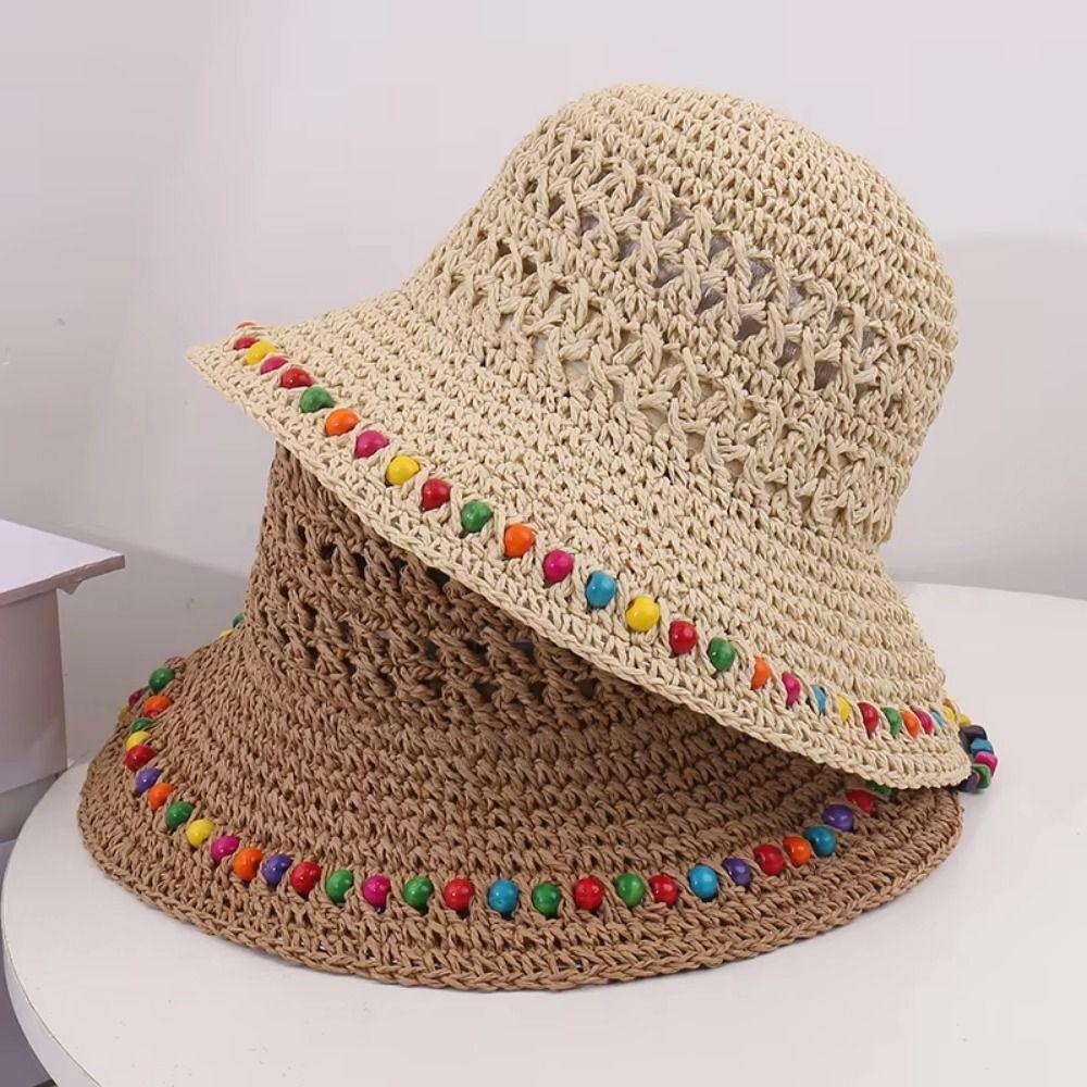 Elegant Lace Brim Sunshade Cap Foldable Sun Protection Cap Fashion Woman's Straw Hat  Travel