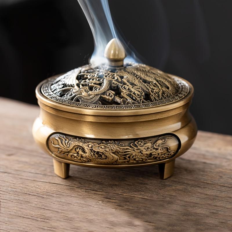 Dragon and Phoenix Large Incense Burner, Incense Cone Burner, Tea Burner, Aromatherapy Machine, Three-legged Alloy Incense Burner, Zen-style Incense