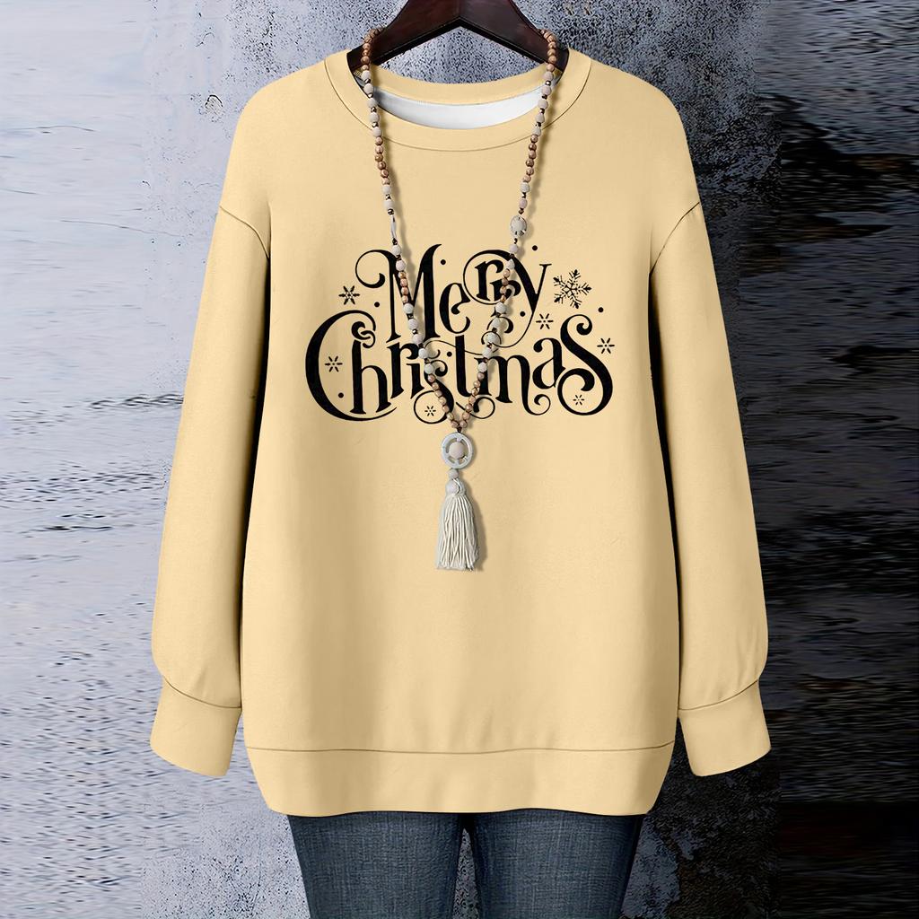 Ladies' Christmas Printed Round Neck Long Sleeved T-shirt Sweatshirt Top