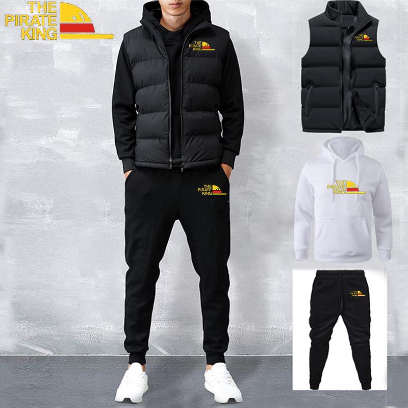 Men's Autumn Winter Tracksuits Casual Jogger Set Warm Vest Sweatpants Hoodie 3 Pieces Suit Male Sweatsuit Sports Suits