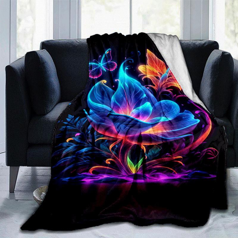 1pc Butterfly Flower Printing Lightweight Flannel Blanket, Comfortable and Warm Blanket, for Camping Sofa Bed and Couch Office, Suitable for