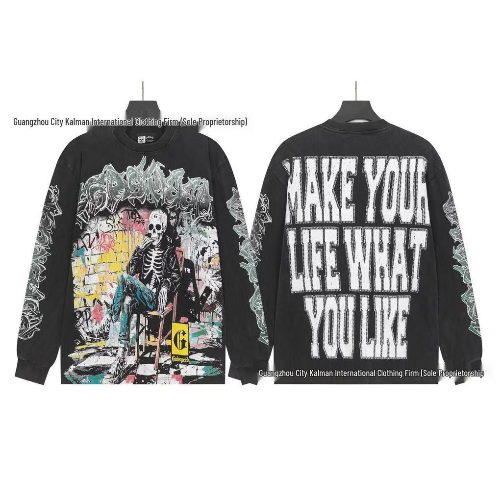 Godspeed Skull Rock Retro Pure Cotton Hoodie - Autumn/Winter American Style Streetwear for Men