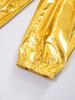 Kids Girls Dance Performance Outfit 2-Piece Set: Metallic Shiny Long Sleeve T-shirt & Matching Shiny Pants for Stage & Party
