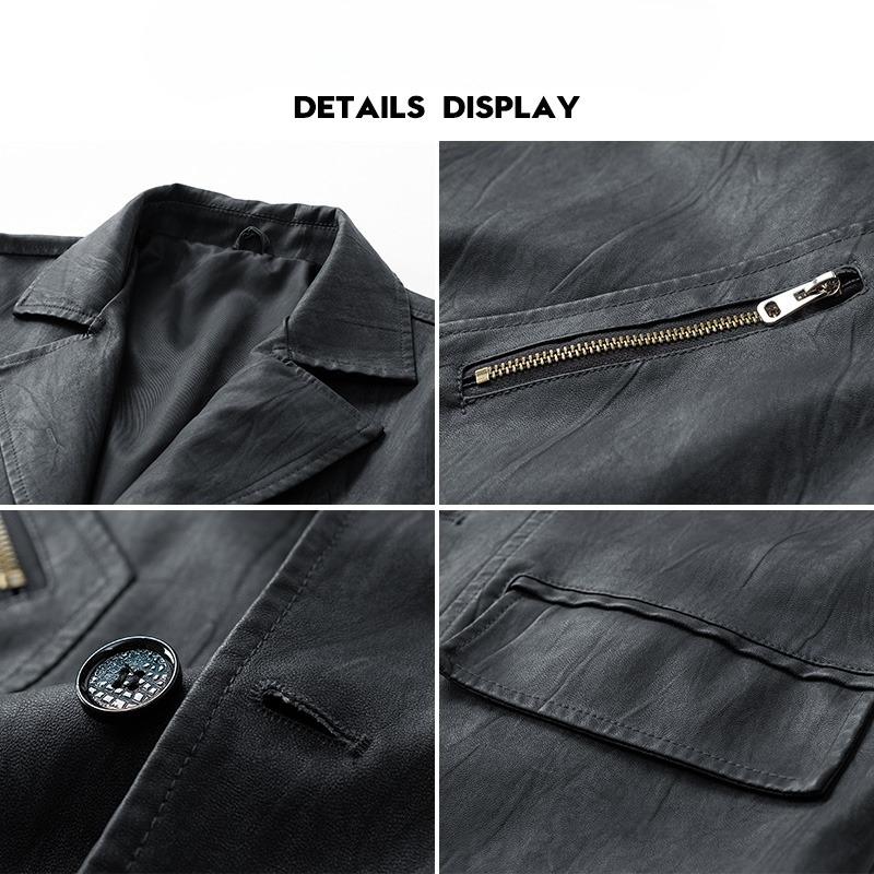 Retro American Biker Faux Leather Jacket Men Autumn Loose  All Match Fashion Motorcycle Casual Coat