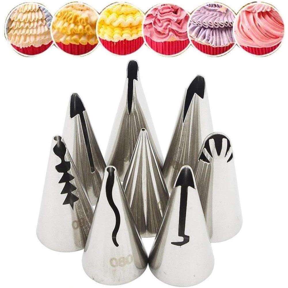 7 Pcs Ruffle Piping Tips Set Stainless Steel Icing Nozzles for Cupcakes Cookies Pastry Cakes DIY Decorating Supplies Baking