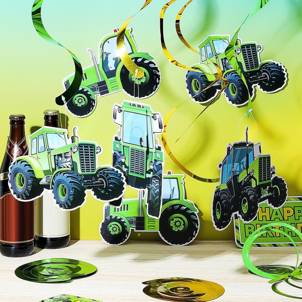 Marspark 30 Pieces Tractor Birthday Party Decorations Cars Theme Party Supplies Green Hanging Swirls Favors Decorations for Transportation Birthday 5
