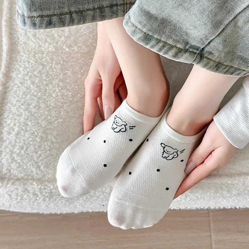 Sock Slippers Women Cotton Thin Breathable Summer Invisible No Show Socks Silicone Non-slip Girls Kawaii Cartoon Low Cut Socks