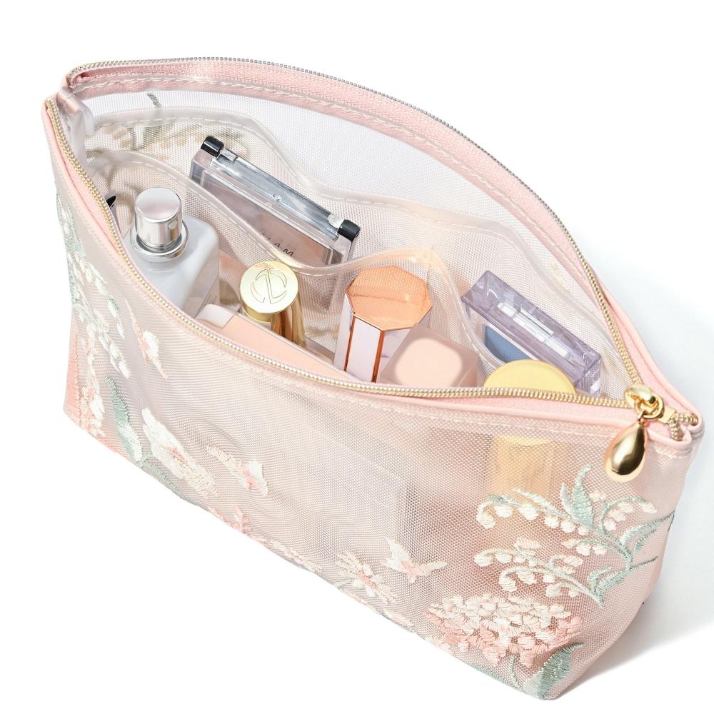 Franc Franc Japan Mesh Embroidered Pouch L Pink