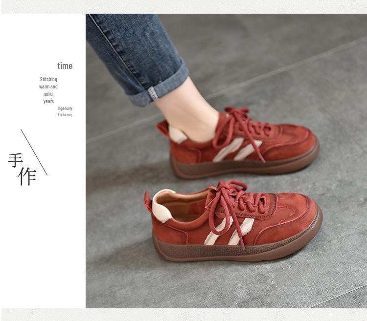 2025 Women's Genuine Leather Sporty Flats: Versatile Low-Top Trainers for Casual, Four-Season Wear