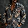 Men's Long Sleeved Shirt with Floral Totem Full Print Top, Versatile for Daily Use, Fashionable and Comfortable Casual Shirt