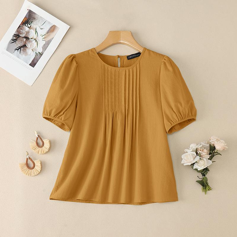 

ZANZEA Женская повседневная летняя хлопковая блузка с круглым вырезом и коротким рукавом 3XL оранжевый