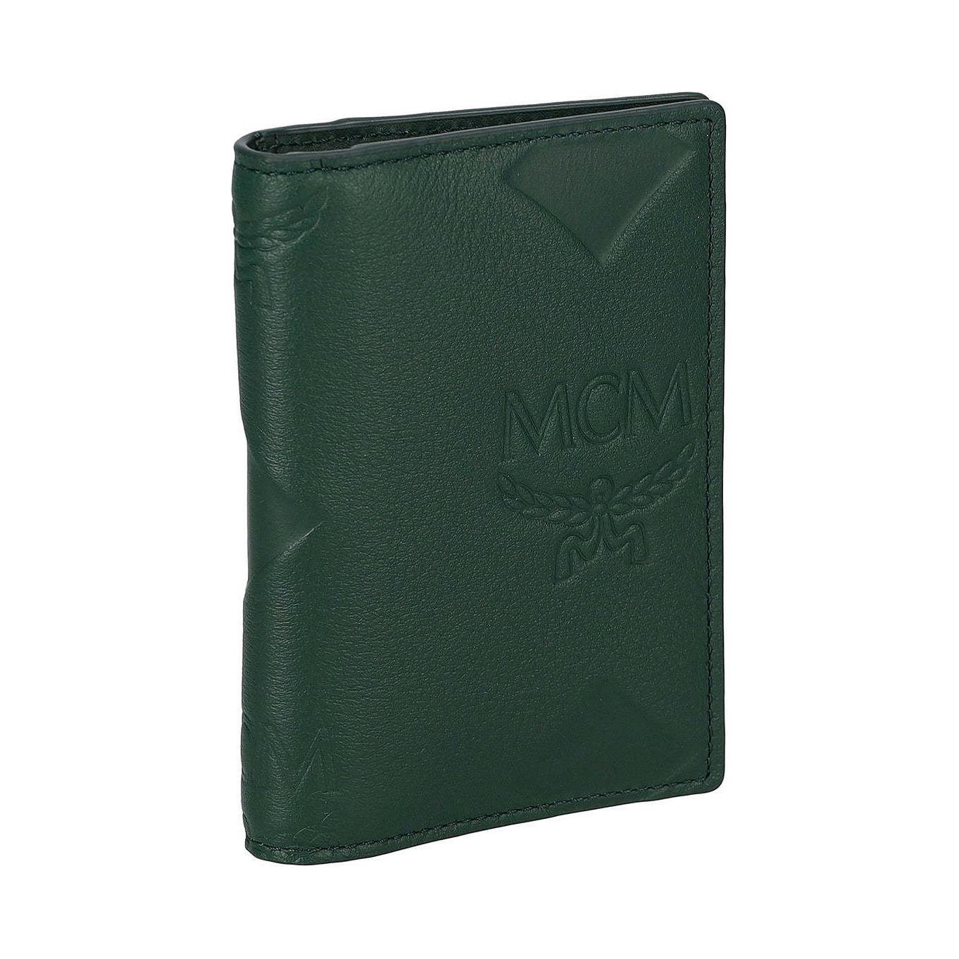 

MCM Dark Green Leather Bifold Card Case with Debossed Logo for Daily & Travel Use Basic Set (Bag+Dust Bag)